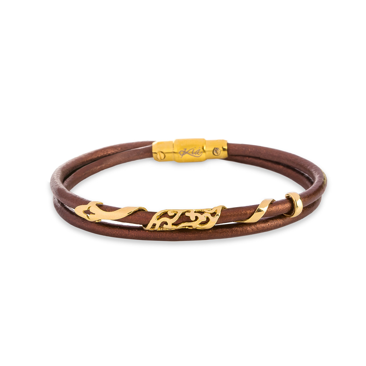 دستبند چرم و طلا  کد BM339