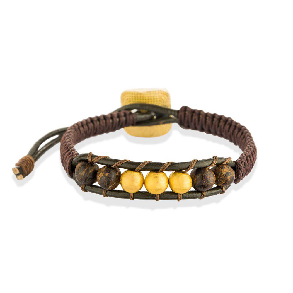 دستبند چرم و طلا  کد BMD012