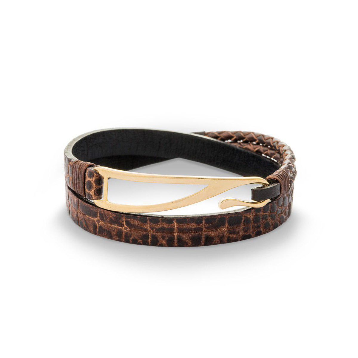 دستبند چرم و طلا  کد BM256-2