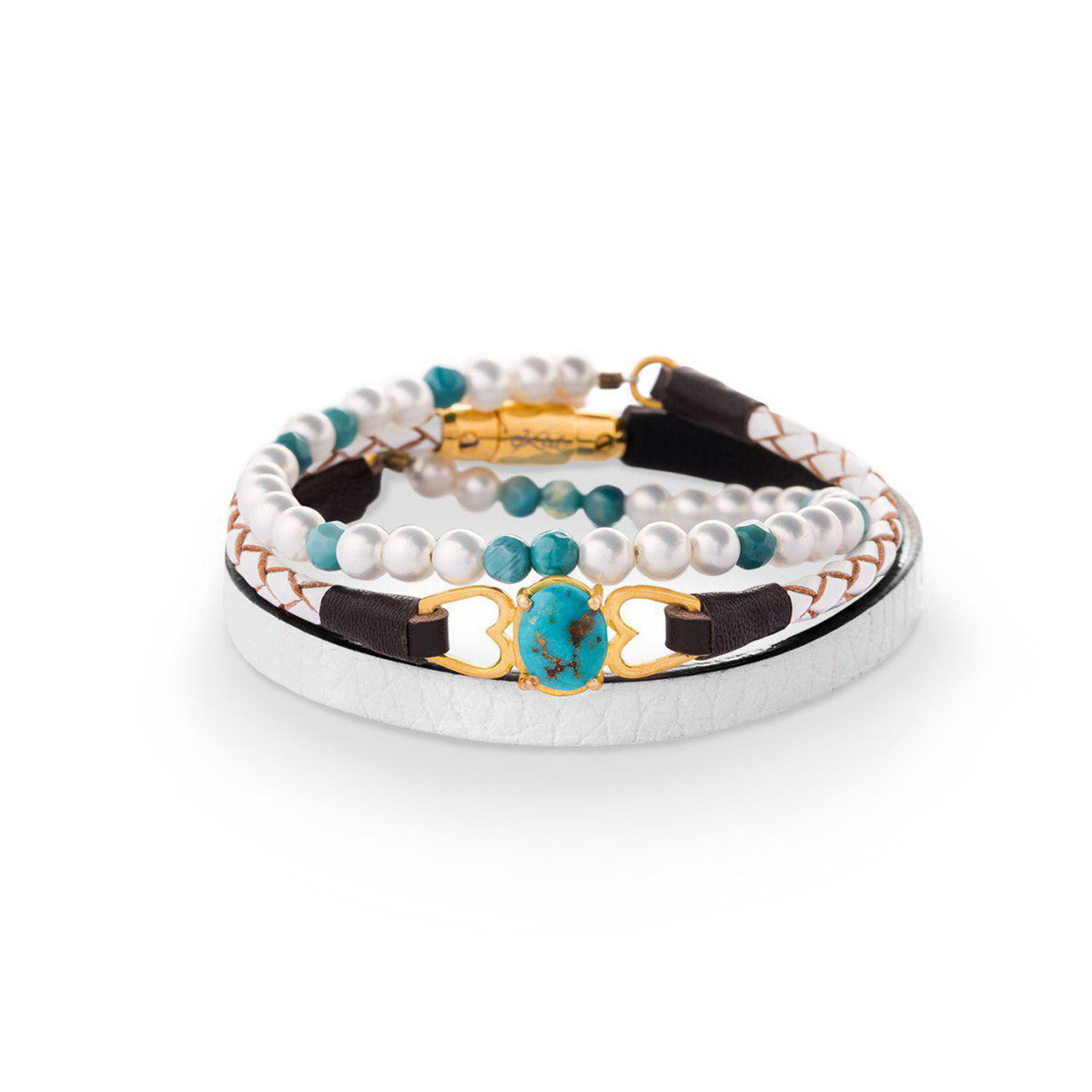 دستبند چرم و طلا  کد BM081-3