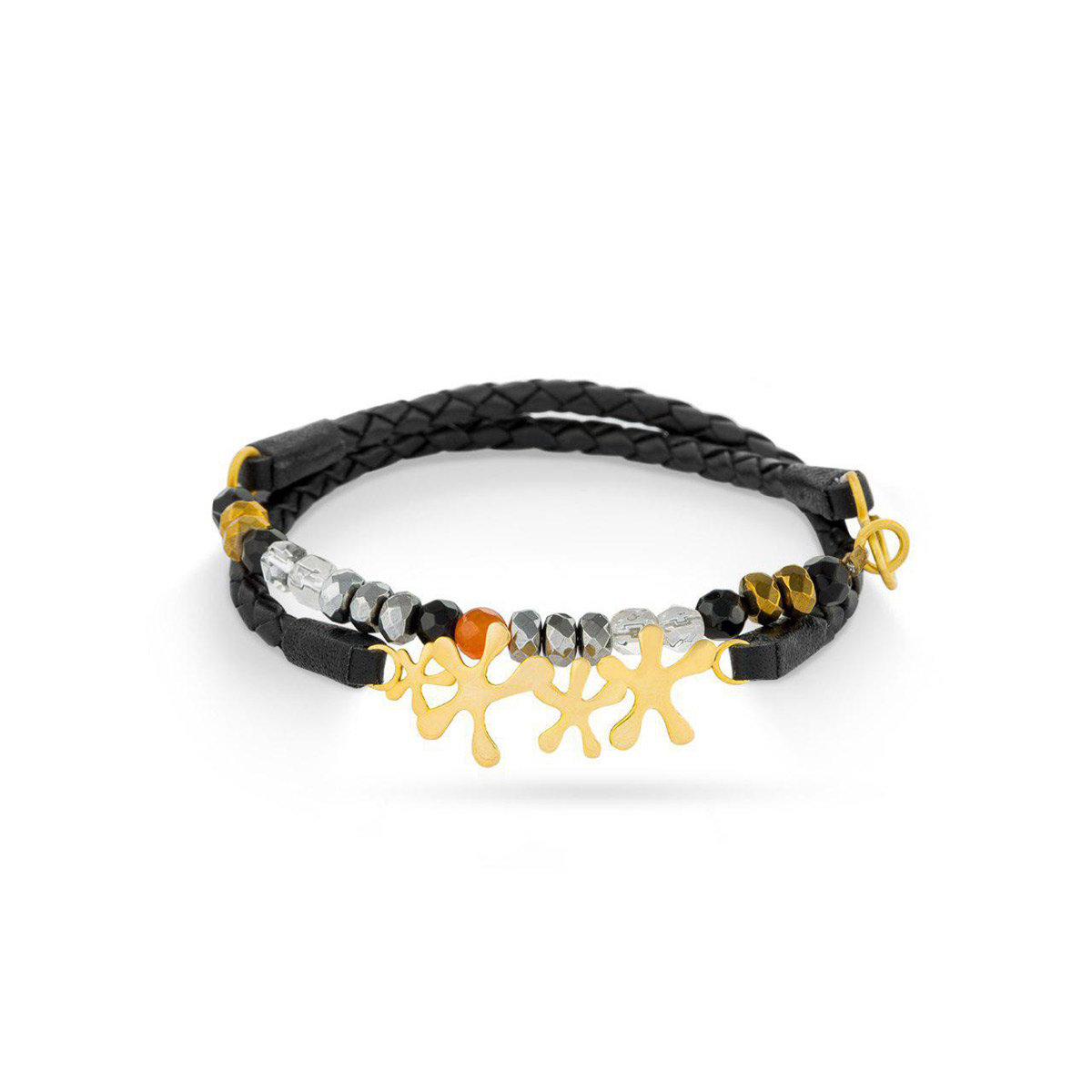 دستبند چرم و طلا  کد BM280-3