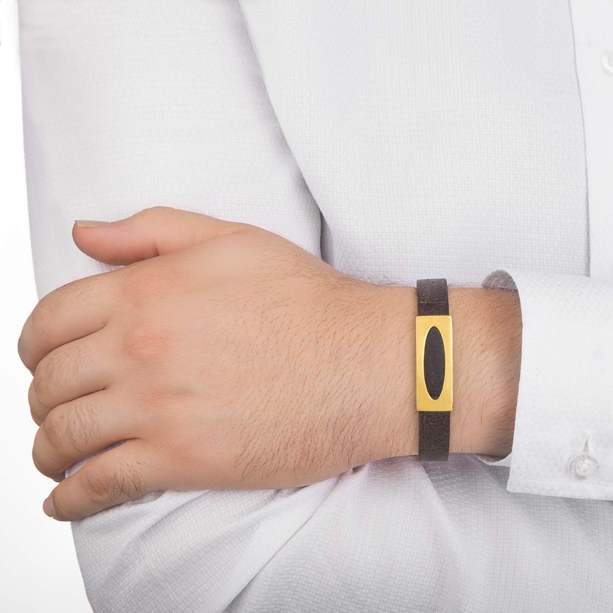 دستبند چرم و طلا  کد BM237