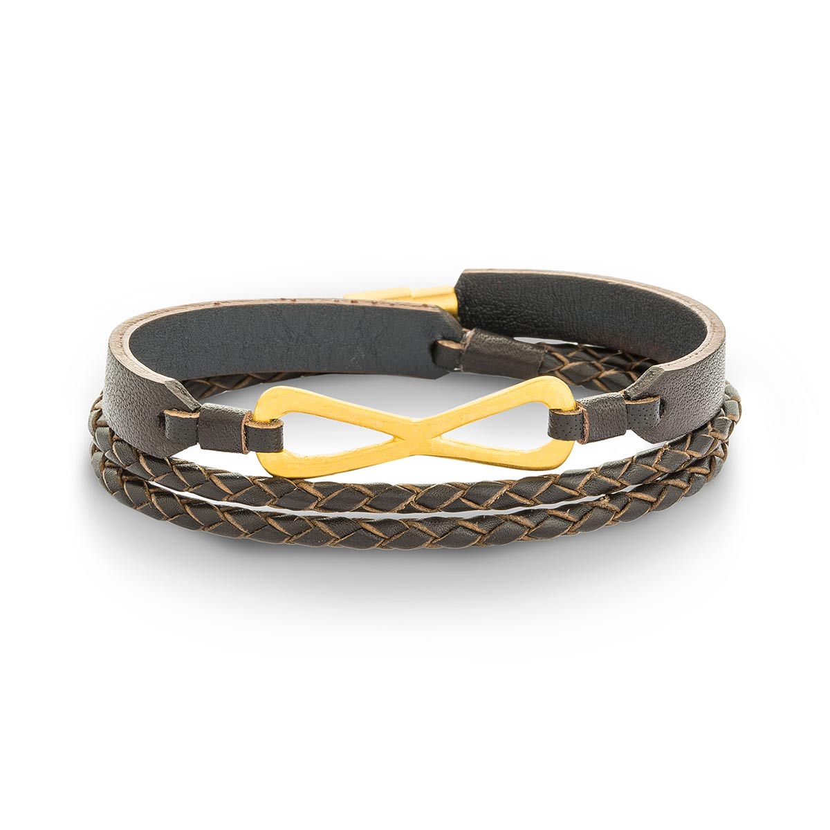 دستبند چرم و طلا  کد BM097-2