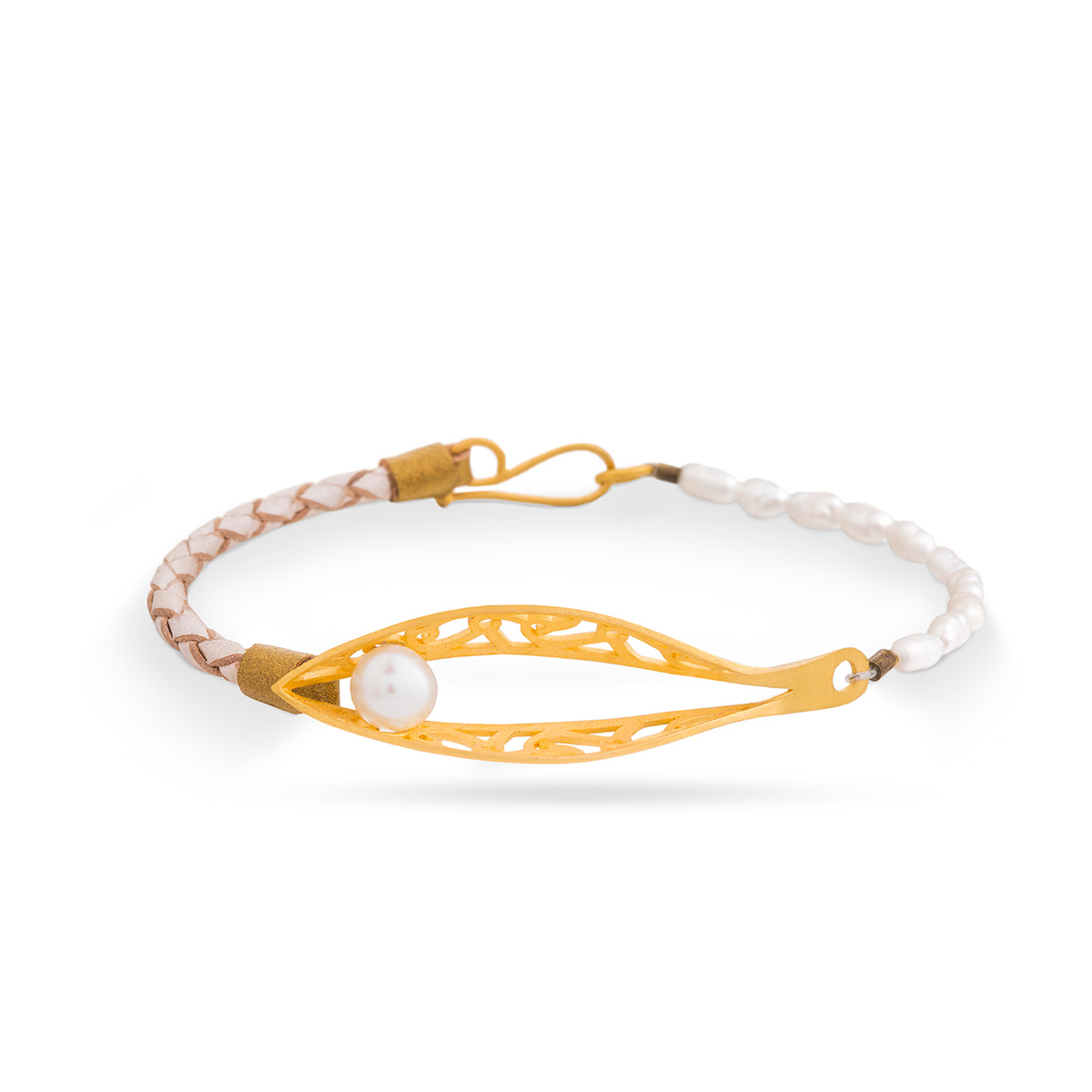 دستبند چرم و طلا  کد BM196-3