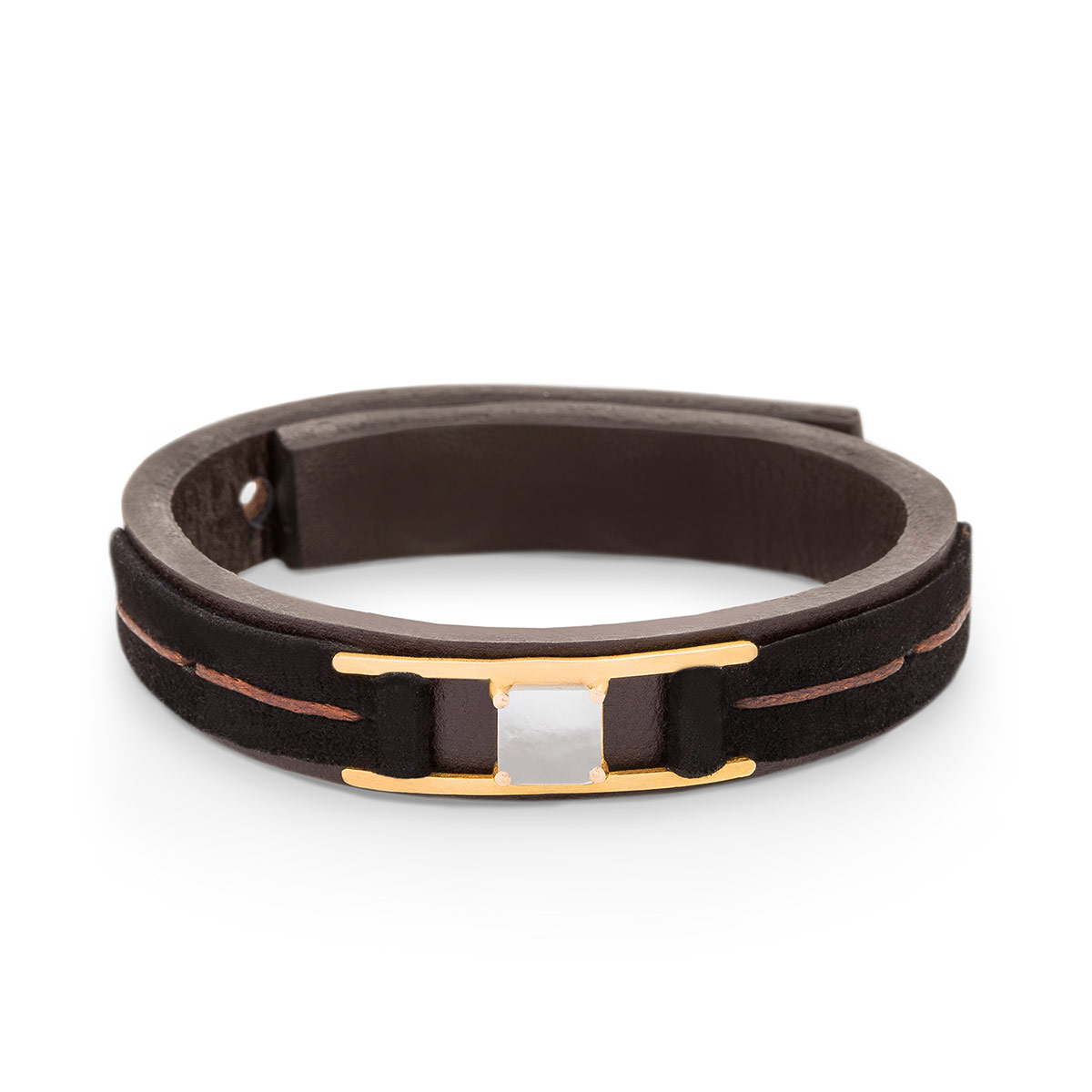 دستبند چرم و طلا  کد BM087
