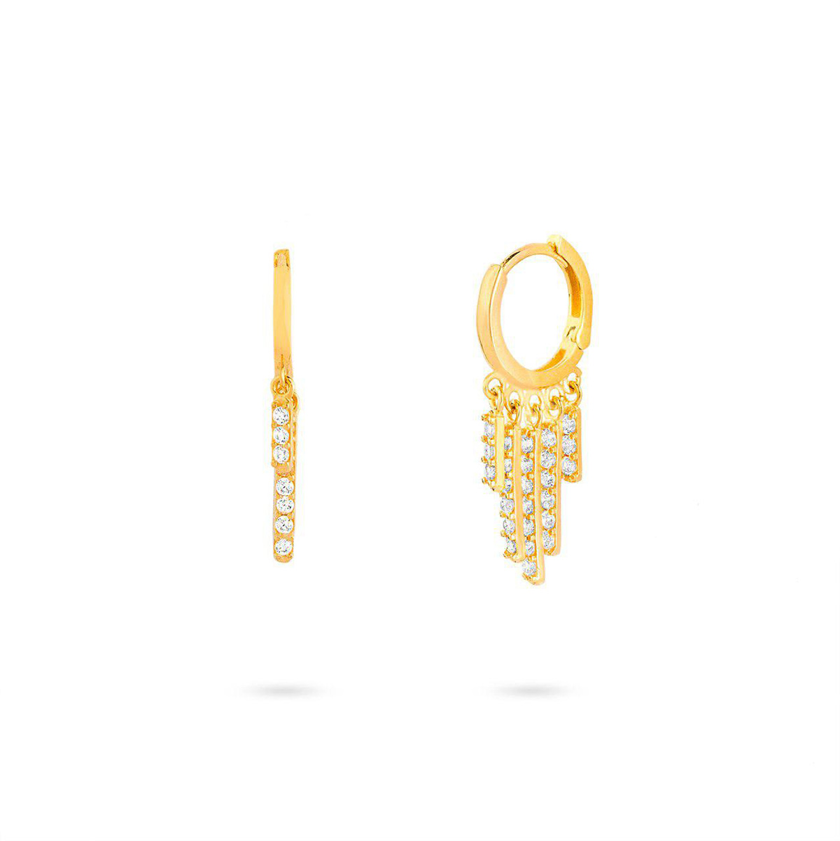 گوشواره گوشواره حلقه ای آویز دار طلا طرح رشته ای کد RZE-1113