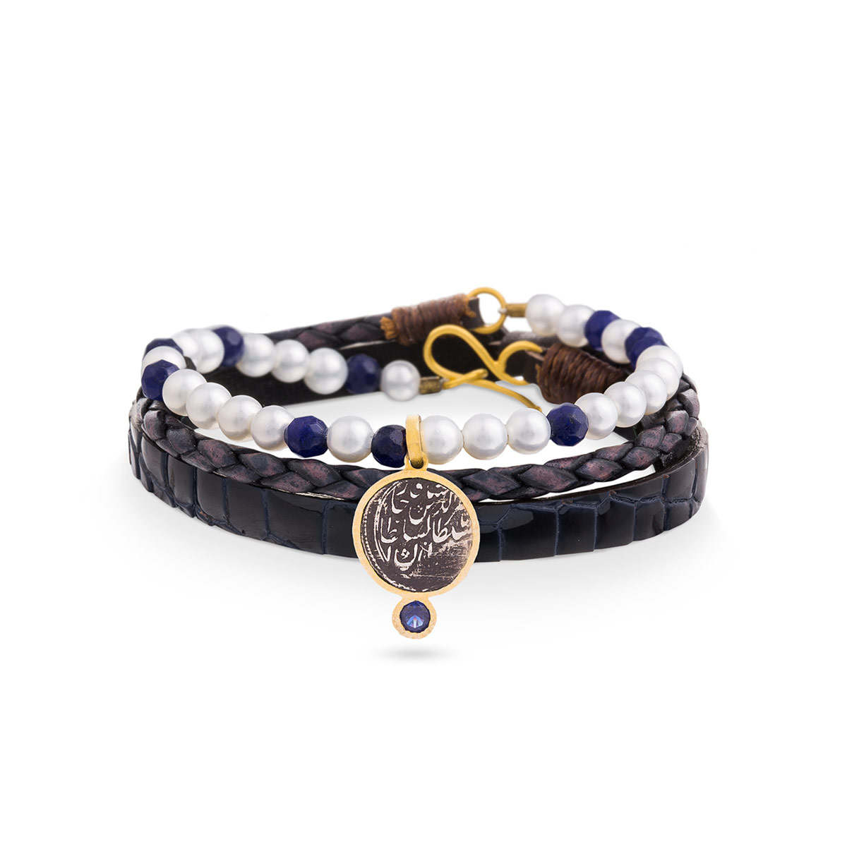 دستبند چرم و طلا  کد BE008-3