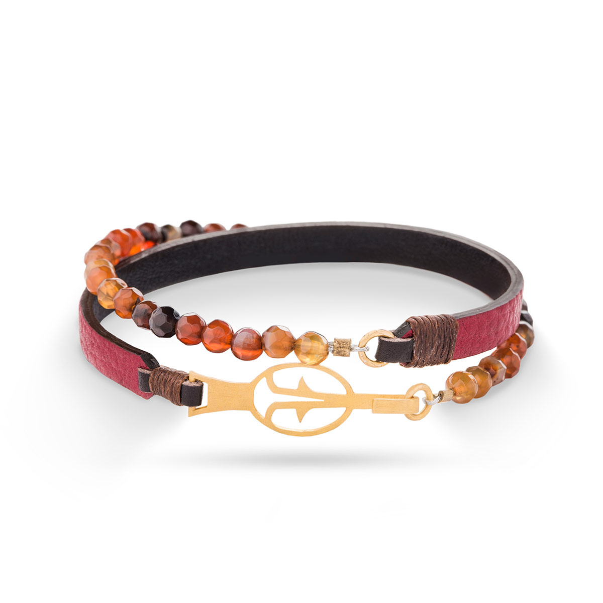 دستبند چرم و طلا  کد BM233-3