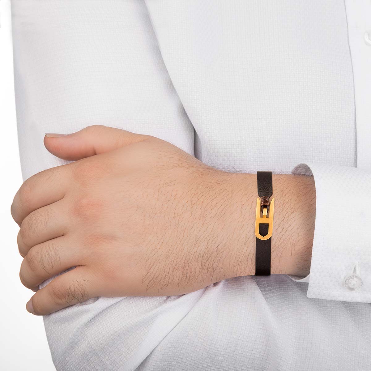 دستبند چرم و طلا  کد BM307