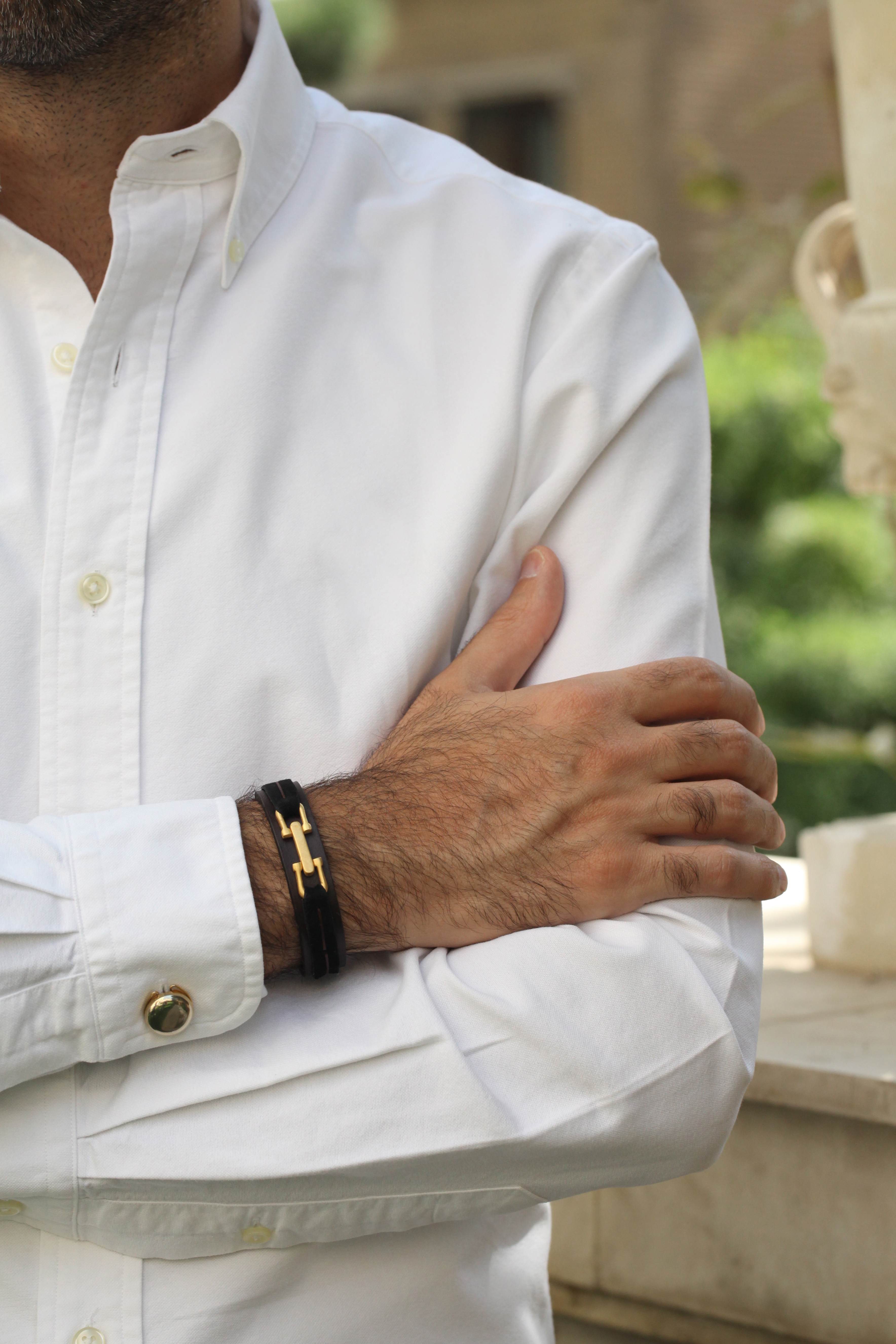 دستبند چرم و طلا  کد BM100