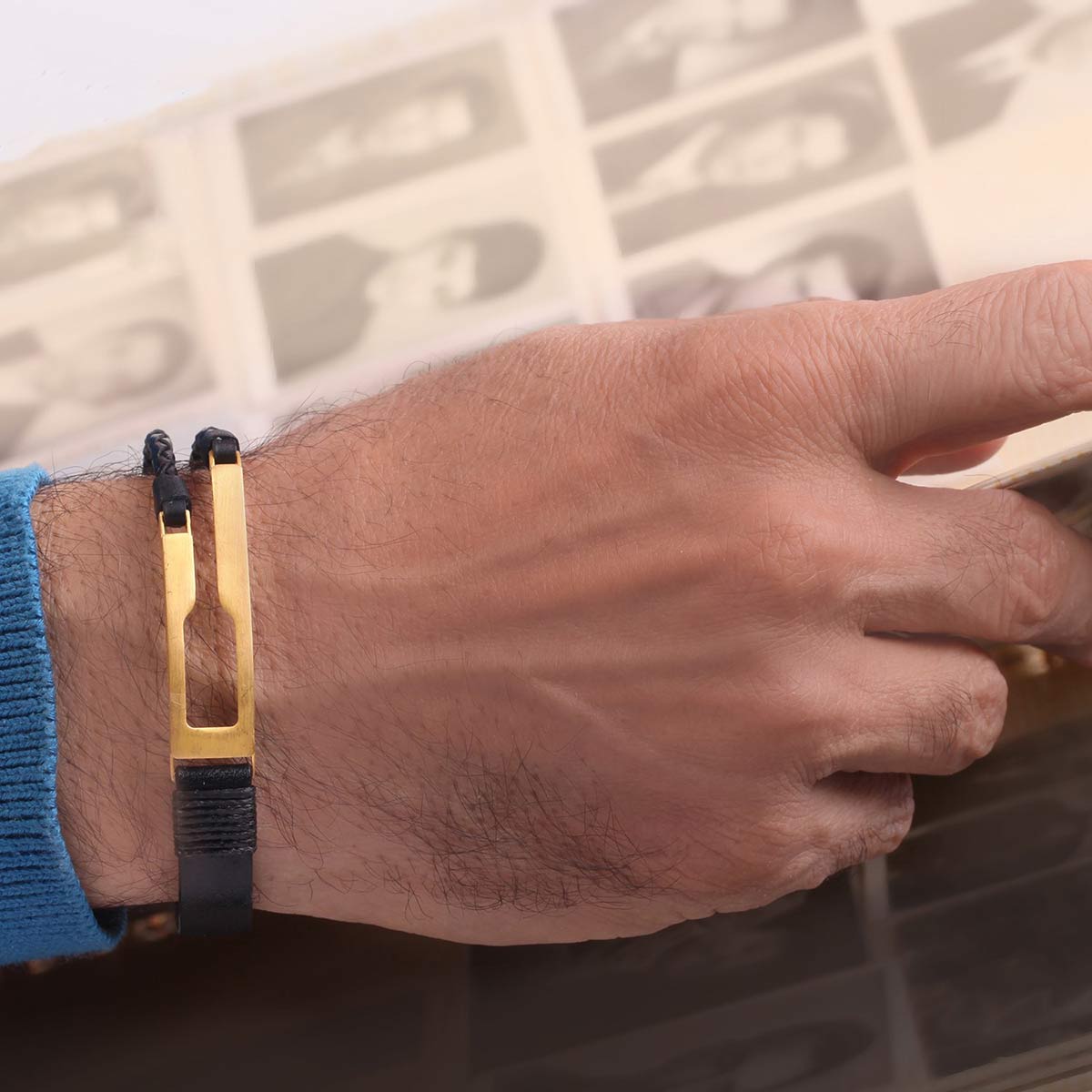 دستبند چرم و طلا  کد BM262