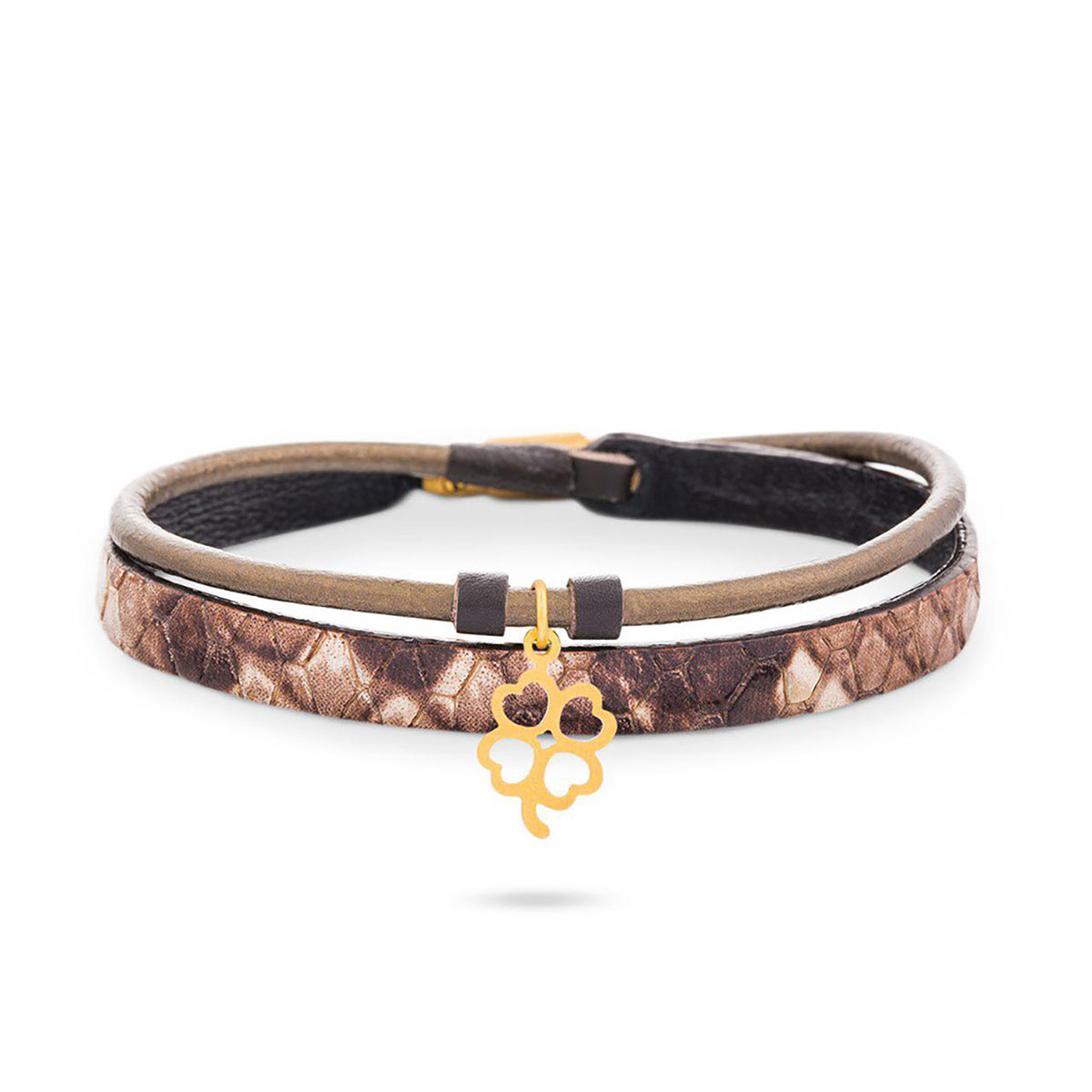 دستبند چرم و طلا  کد BR113-2