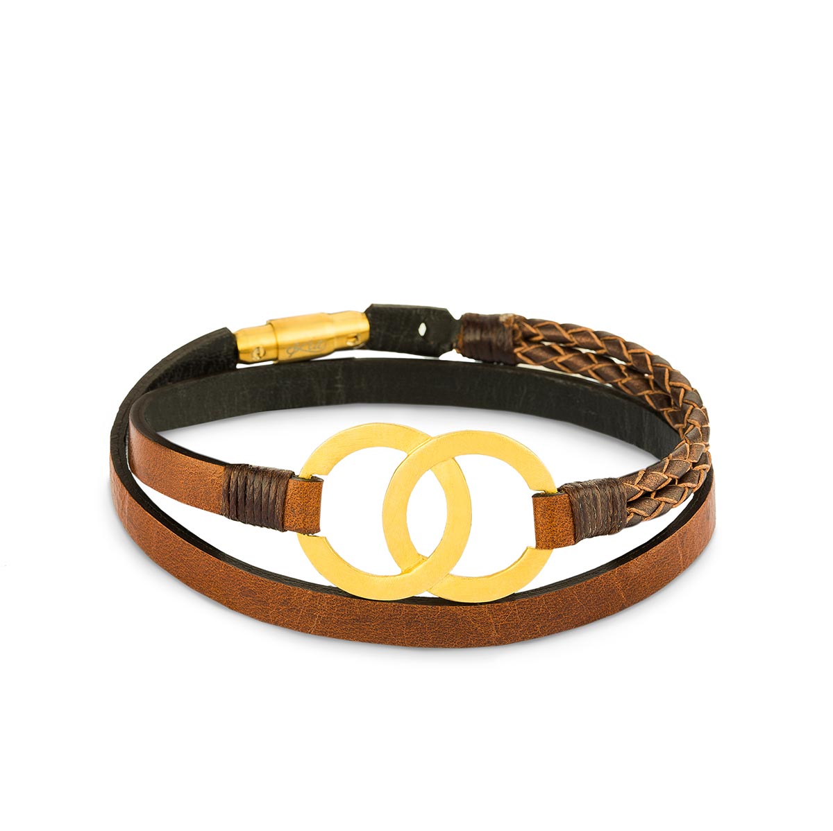 دستبند چرم و طلا  کد BM093-2