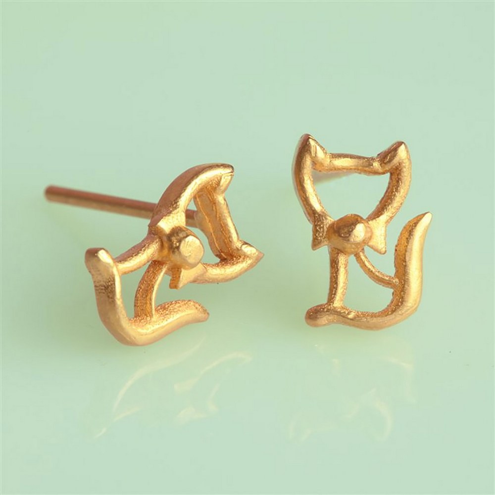 گوشواره گوشواره میخی طلا طرح گربه کد EM239