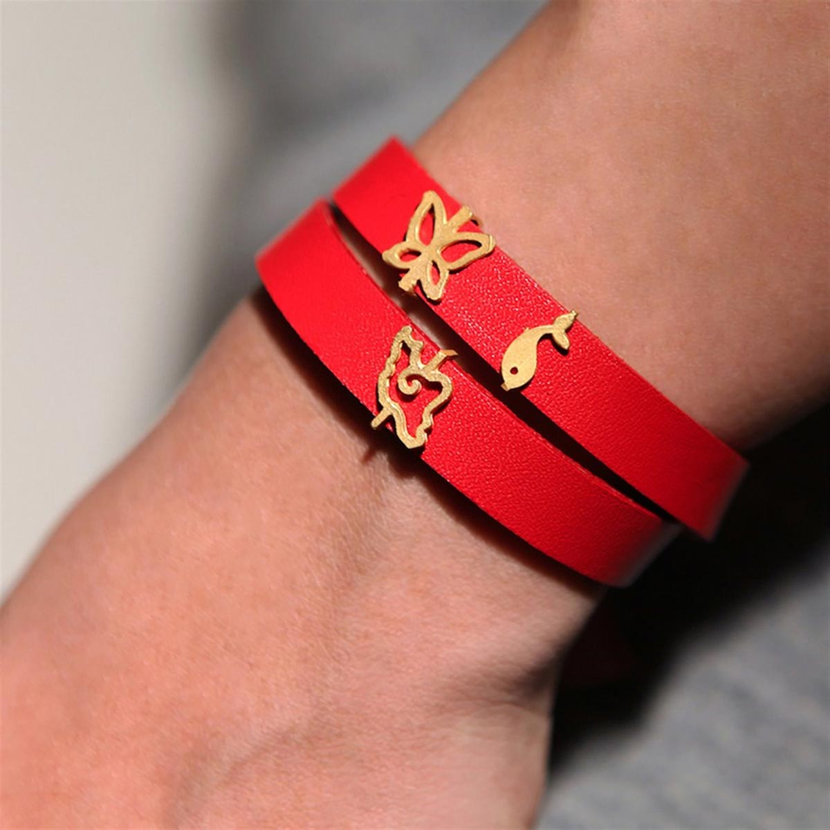 دستبند چرم و طلا  کد BR026