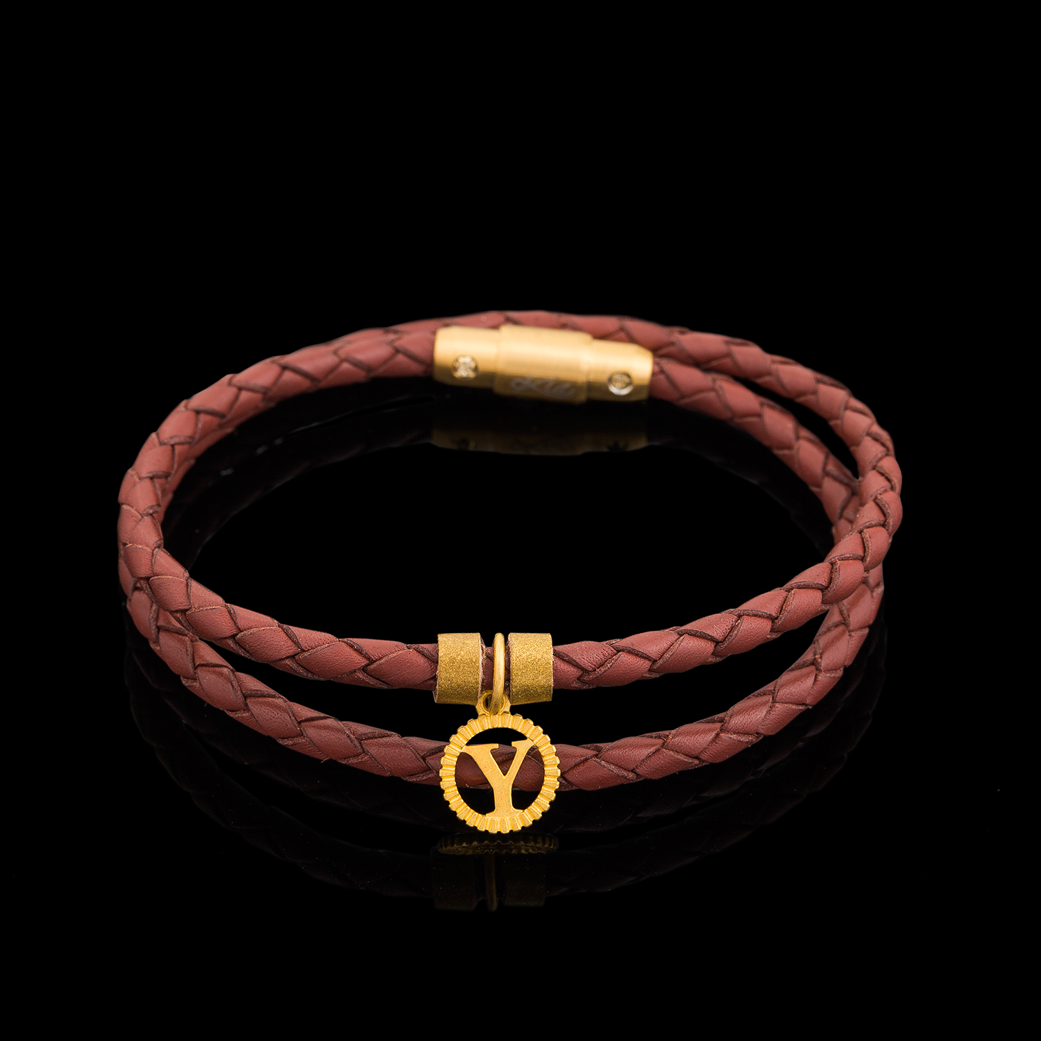 دستبند چرم و طلا  کد BAS069-025