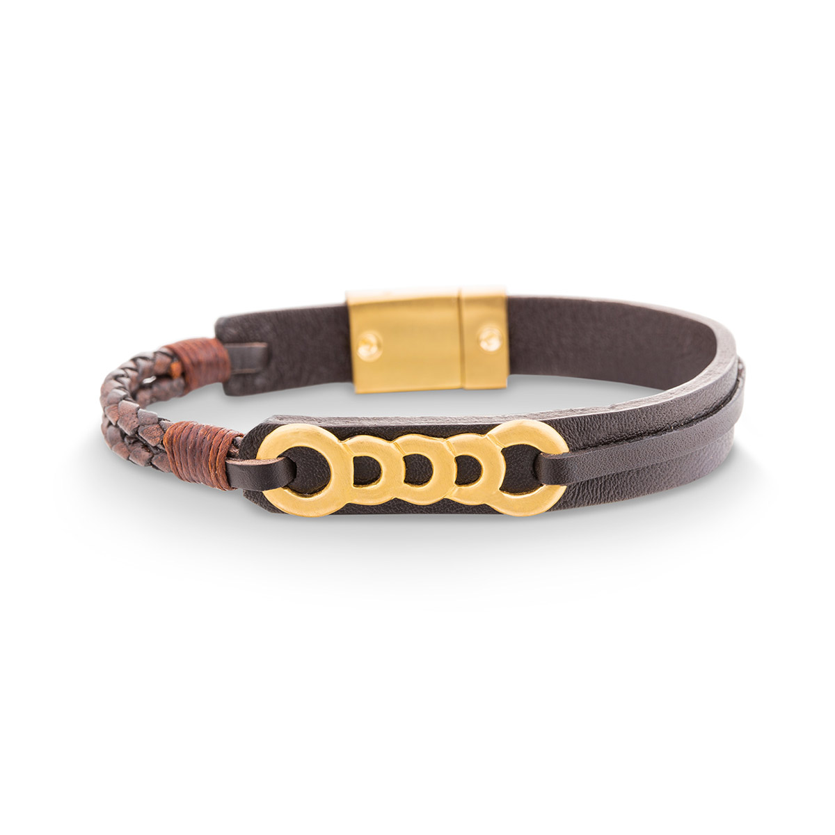 دستبند چرم و طلا  کد BM099-2