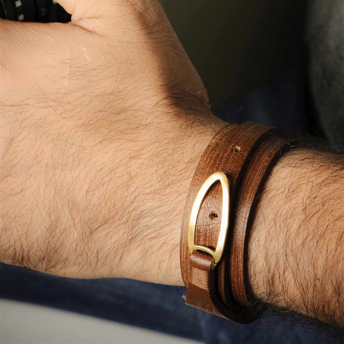 دستبند چرم و طلا  کد BM161