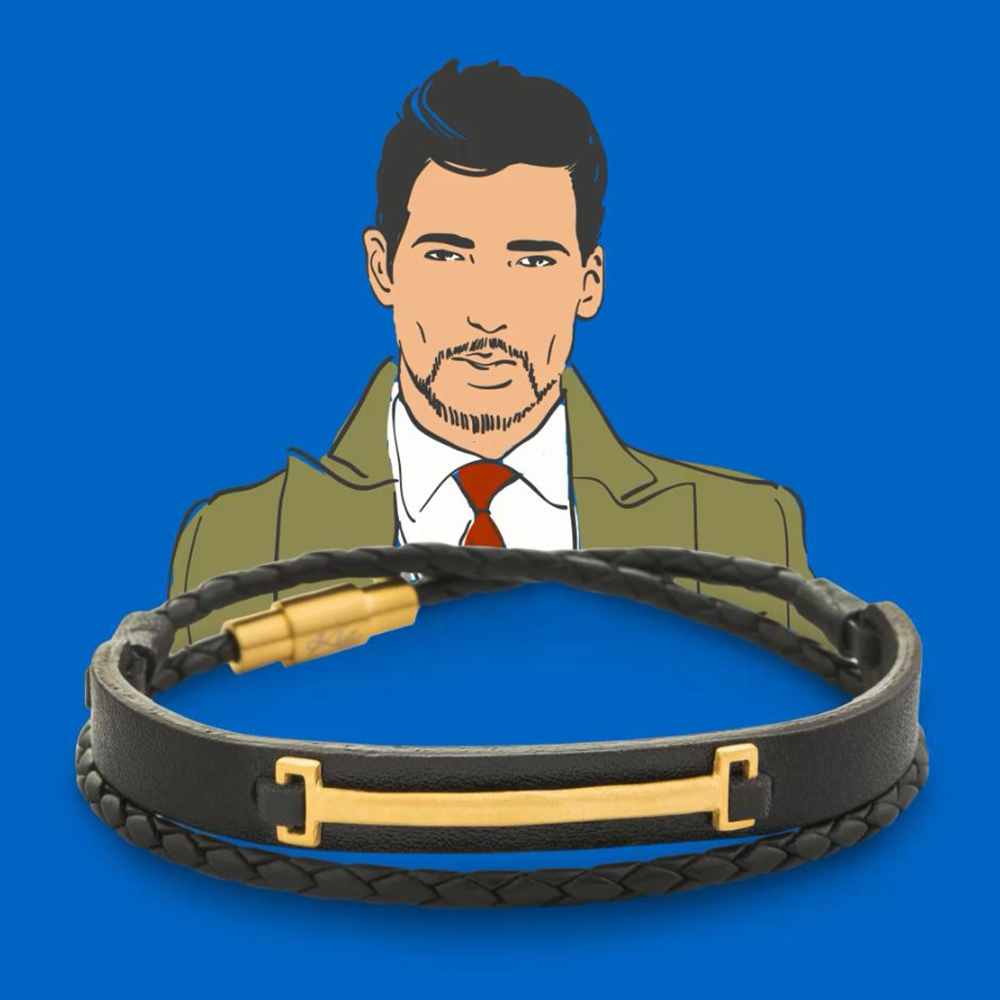 دستبند چرم و طلا  کد BM096-2