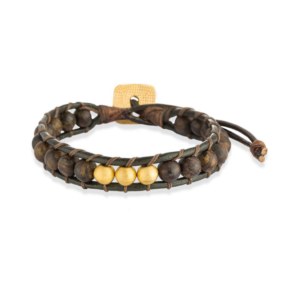 دستبند چرم و طلا  کد BMD015