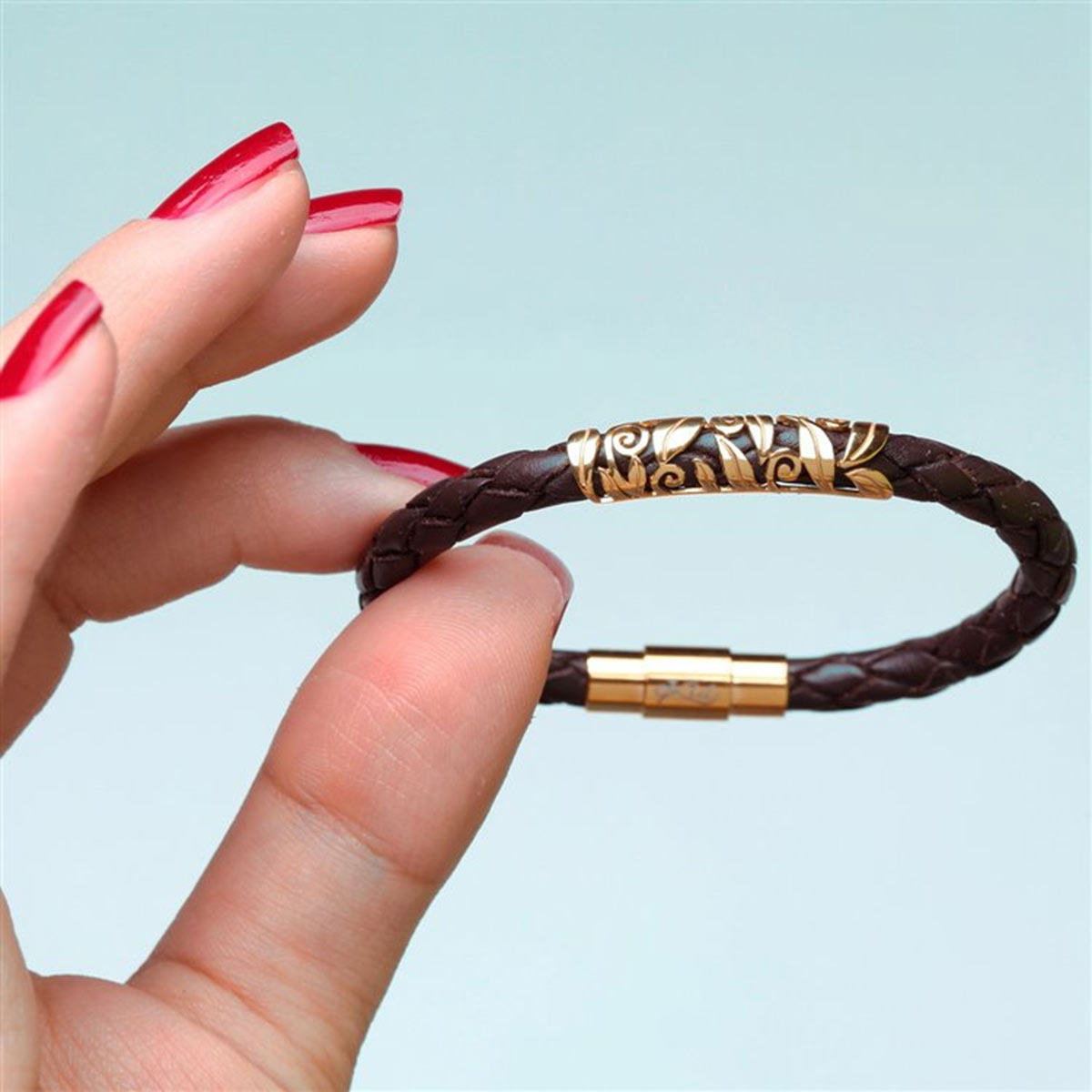 دستبند چرم و طلا  کد BM258