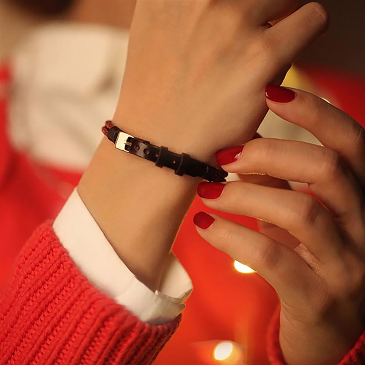 دستبند چرم و طلا  کد BM309-2