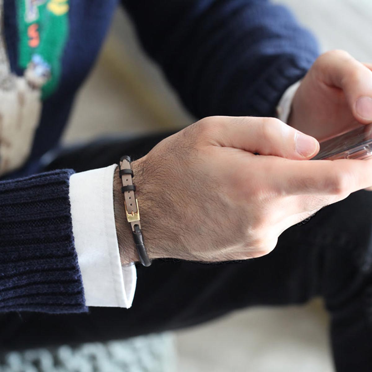 دستبند چرم و طلا  کد BM309-1