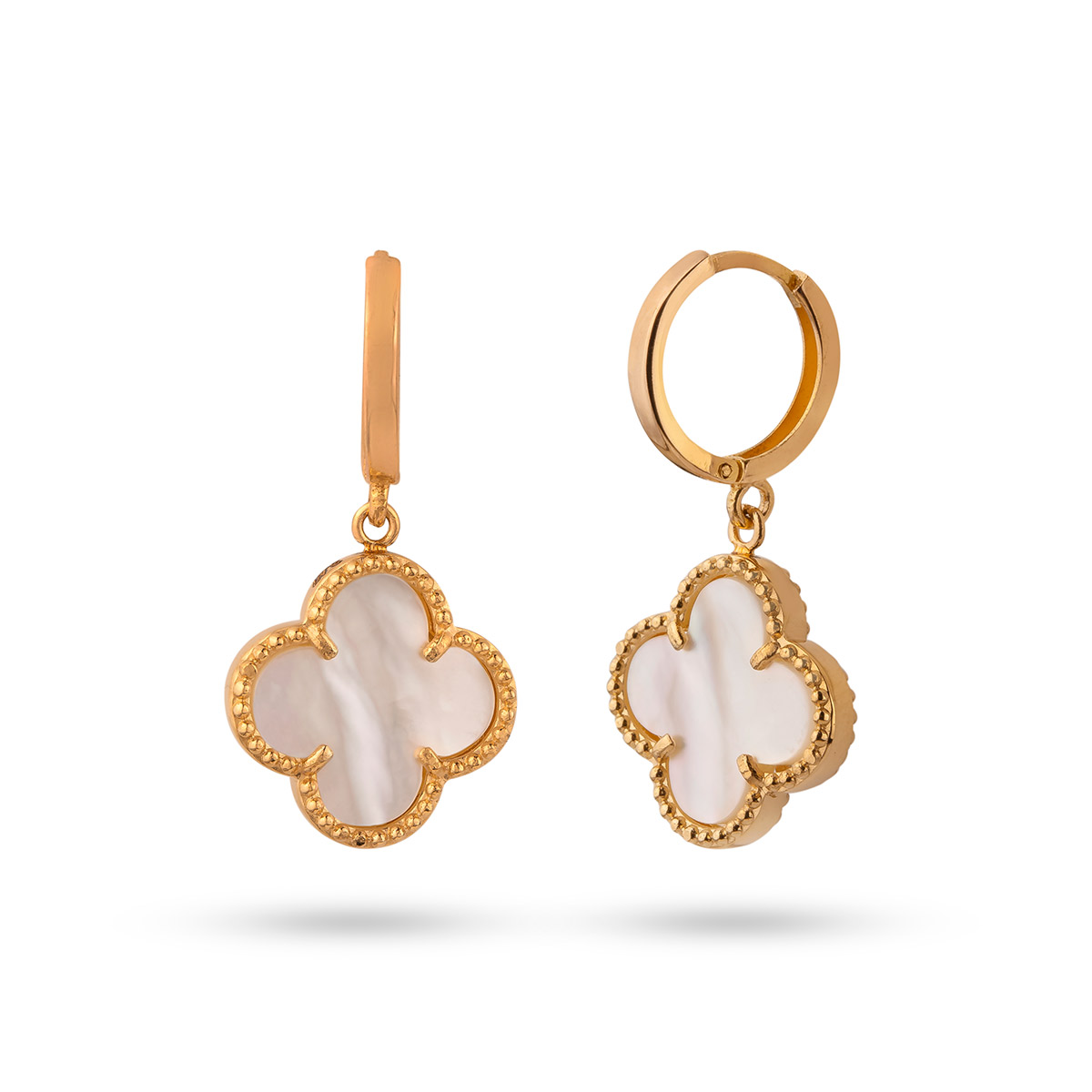 گوشواره گوشواره حلقه ای طلا طرح ونکلیف سفید کد EM398