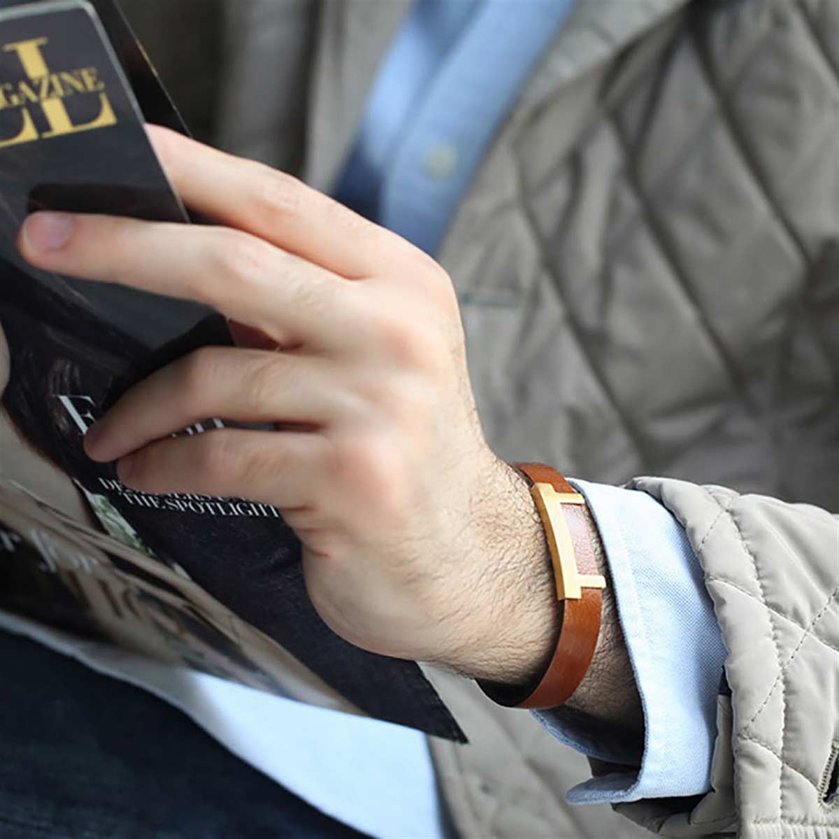 دستبند چرم و طلا  کد BM223