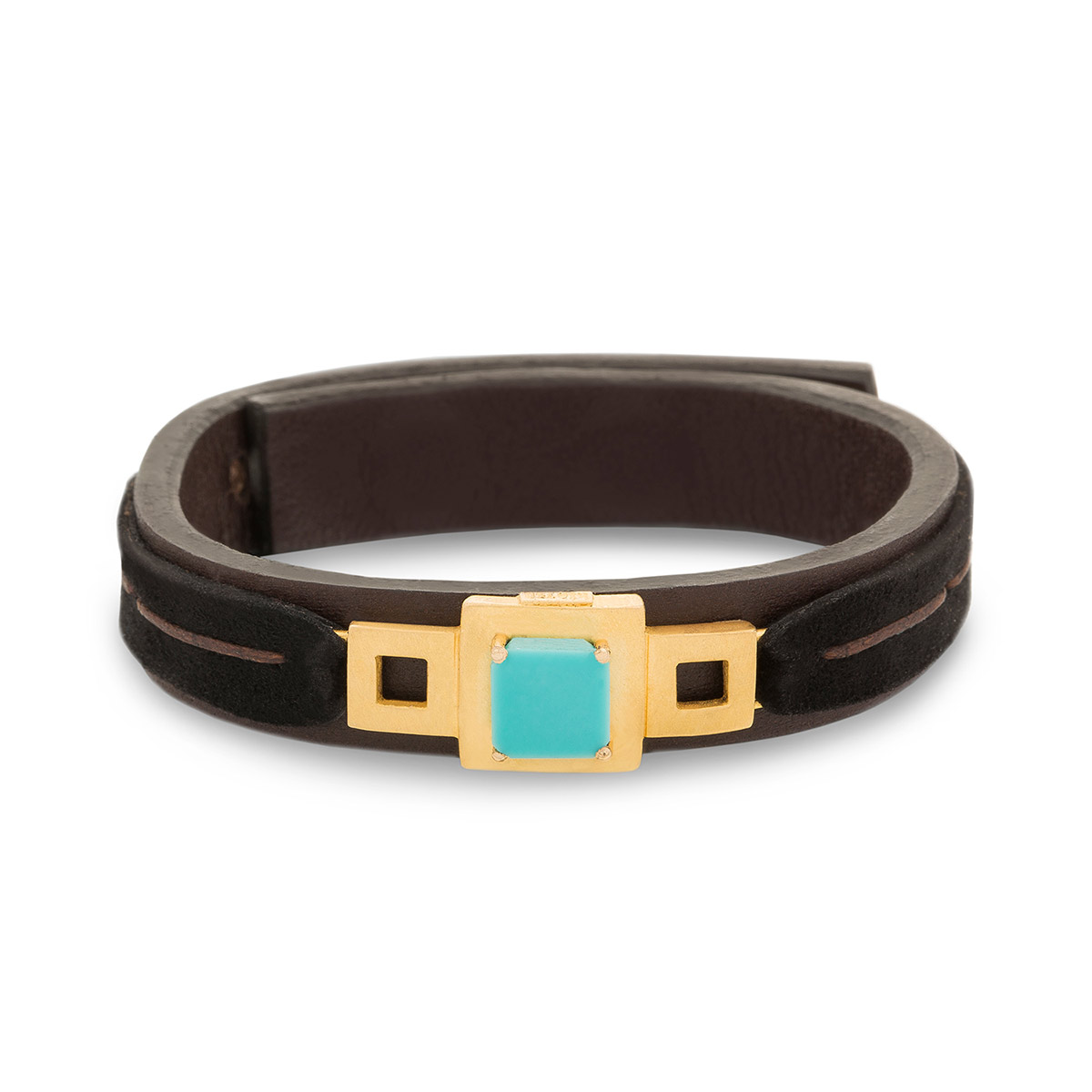 دستبند چرم و طلا  کد BM077