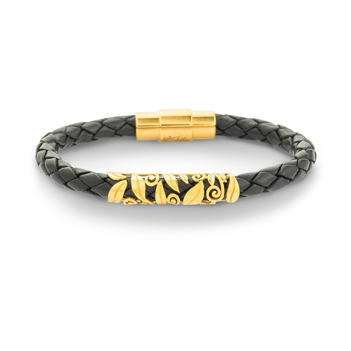 دستبند چرم و طلا  کد BM258