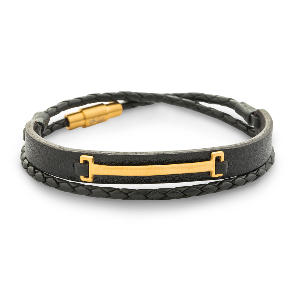 دستبند چرم و طلا  کد BM096-2