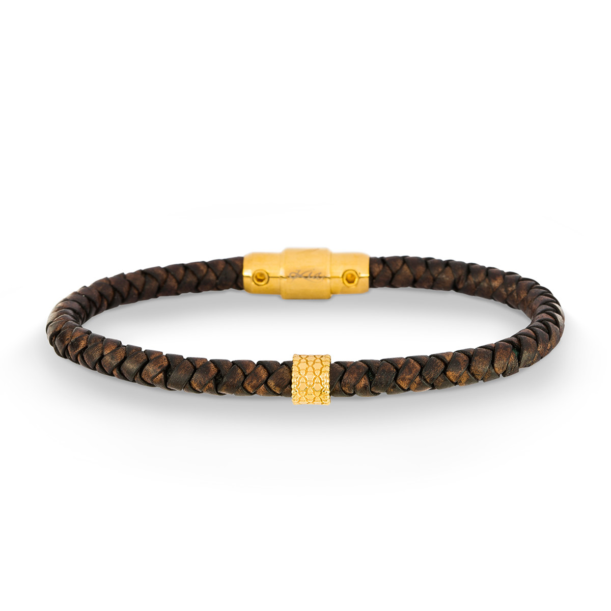 دستبند چرم و طلا  کد BM301