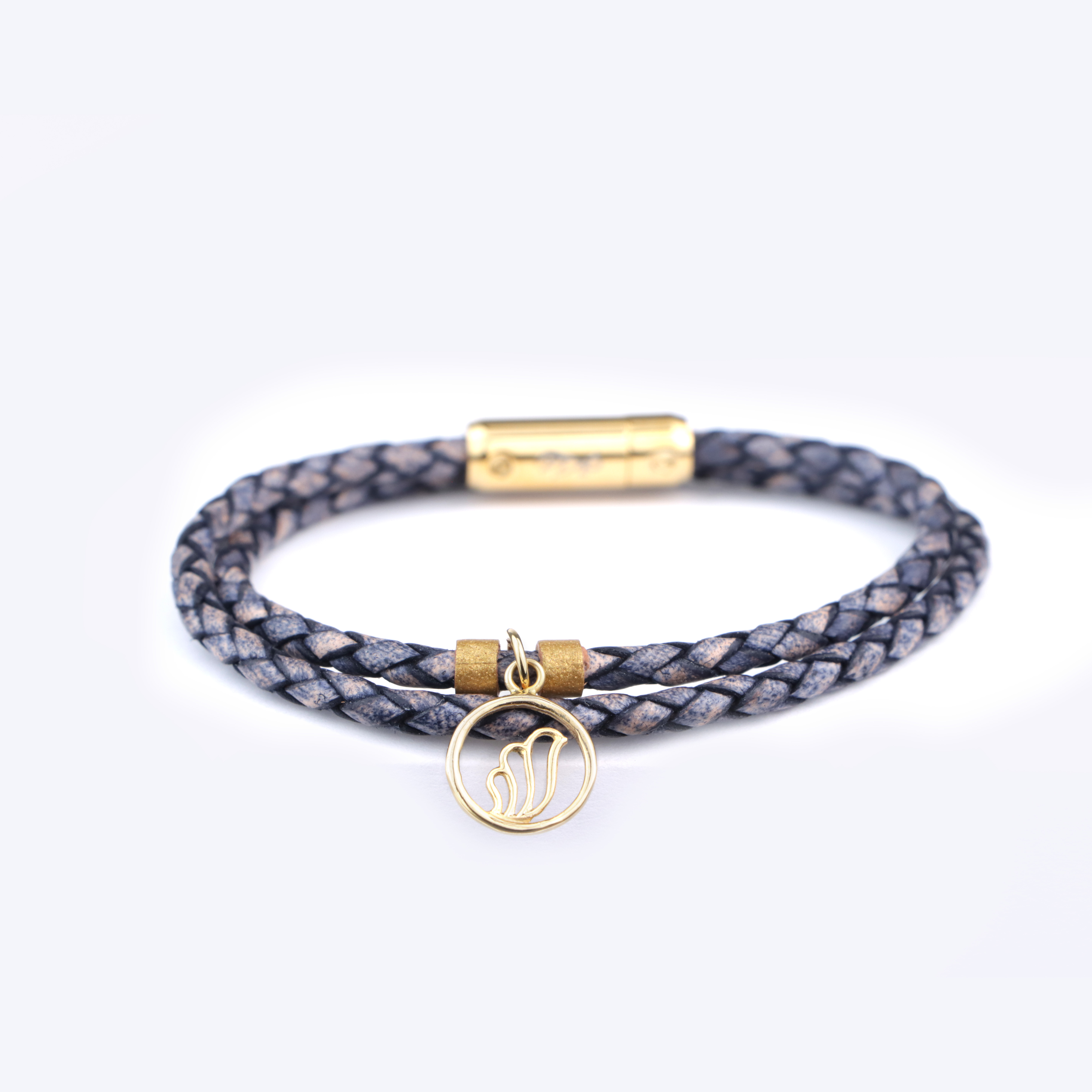 دستبند چرم و طلا  کد TSL178