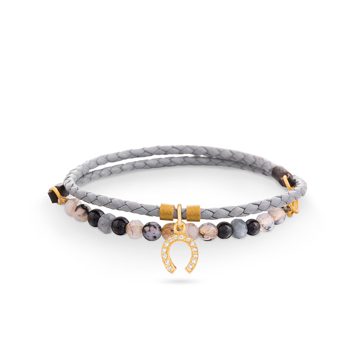 دستبند چرم و طلا  کد BR104-3