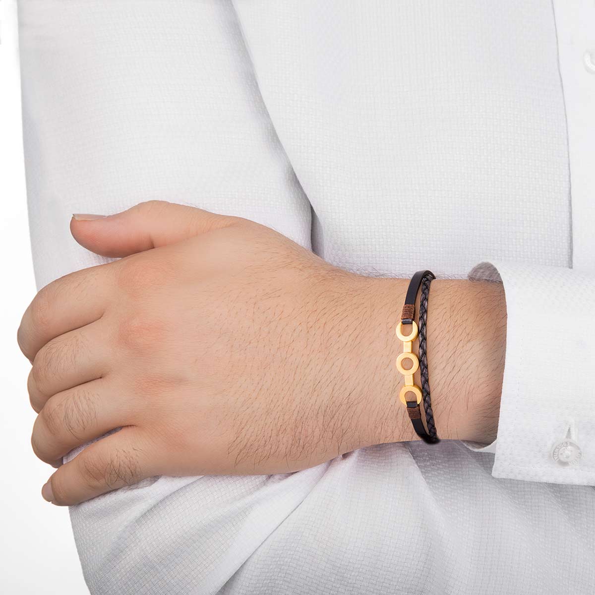 دستبند چرم و طلا  کد BM094-2