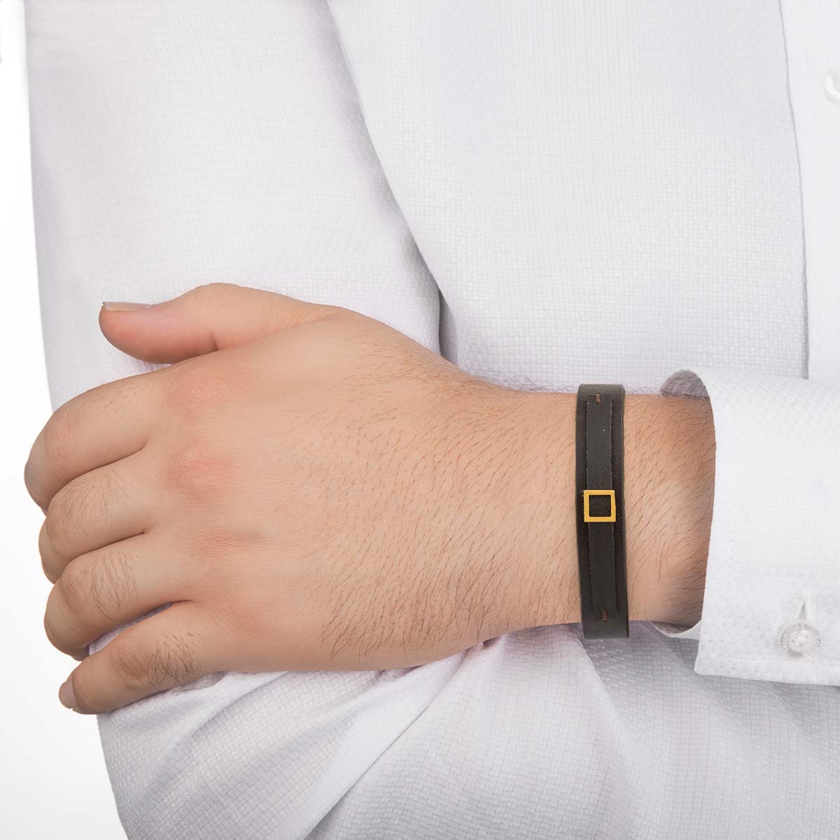 دستبند چرم و طلا  کد BR034