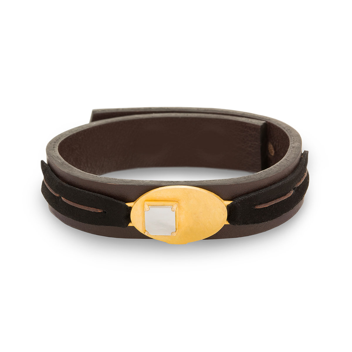 دستبند چرم و طلا  کد BM074