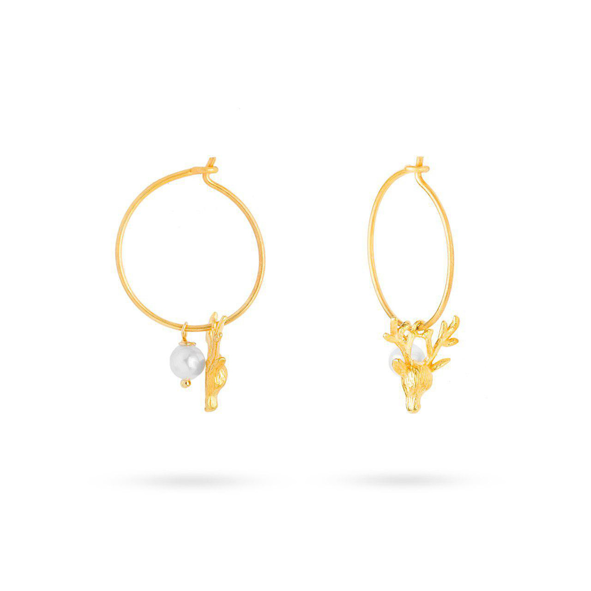 گوشواره گوشواره حلقه ای طلا طرح گوزن همراه با مروارید کد EM228