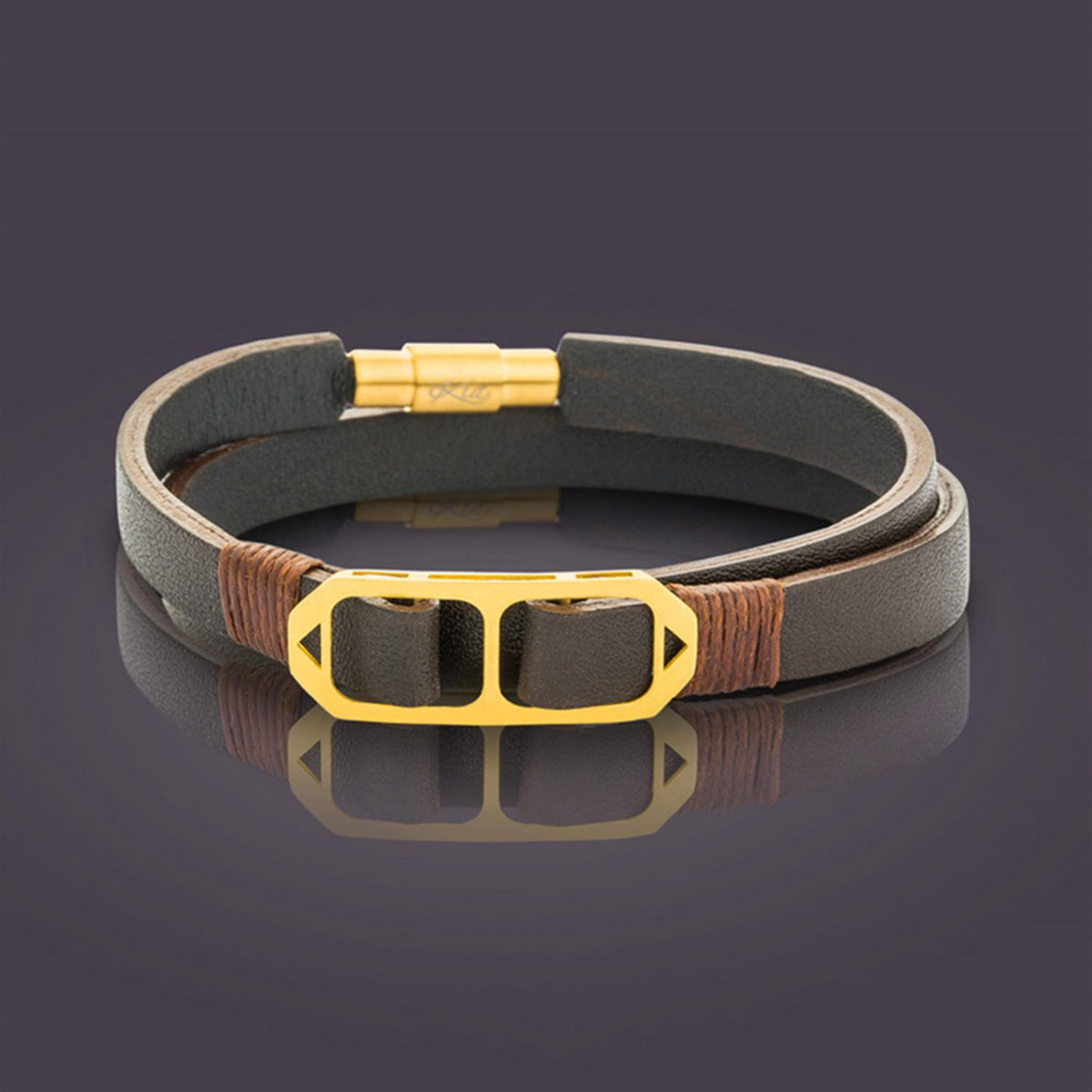 دستبند چرم و طلا  کد BM275
