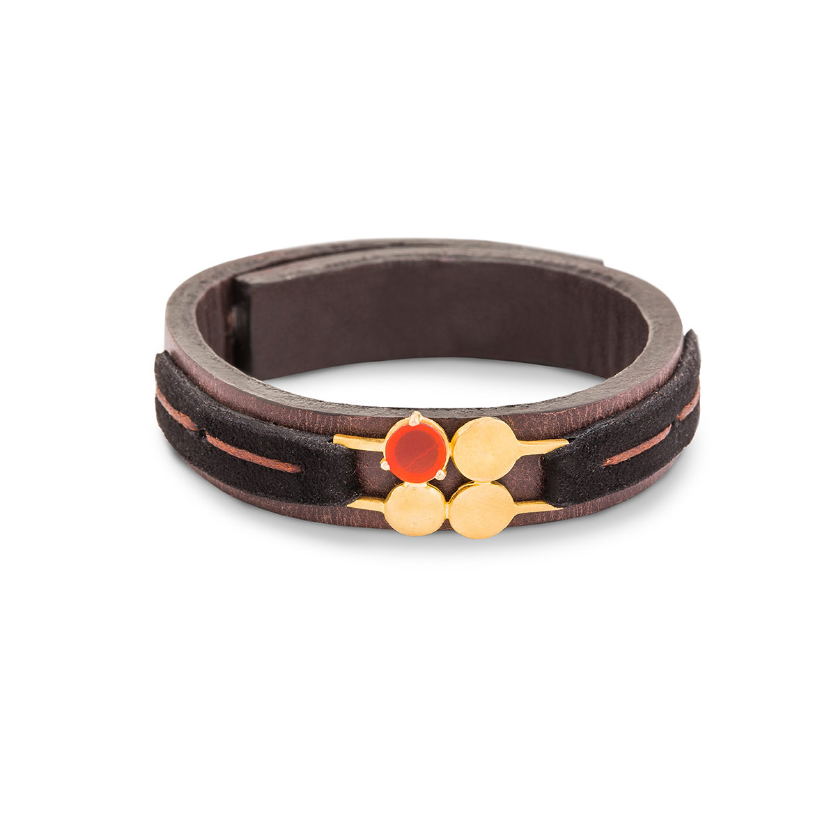 دستبند چرم و طلا  کد BM088