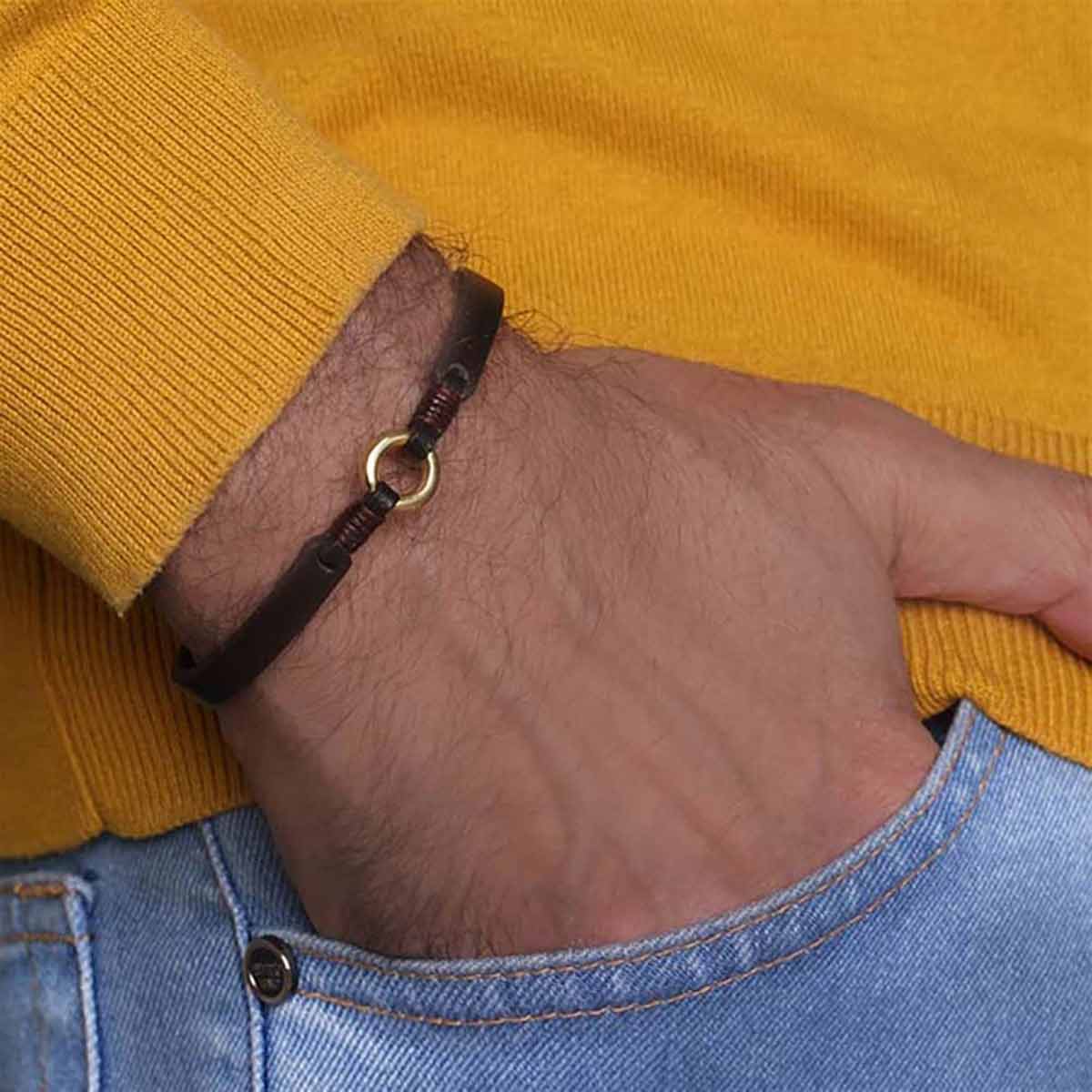 دستبند چرم و طلا  کد BM278