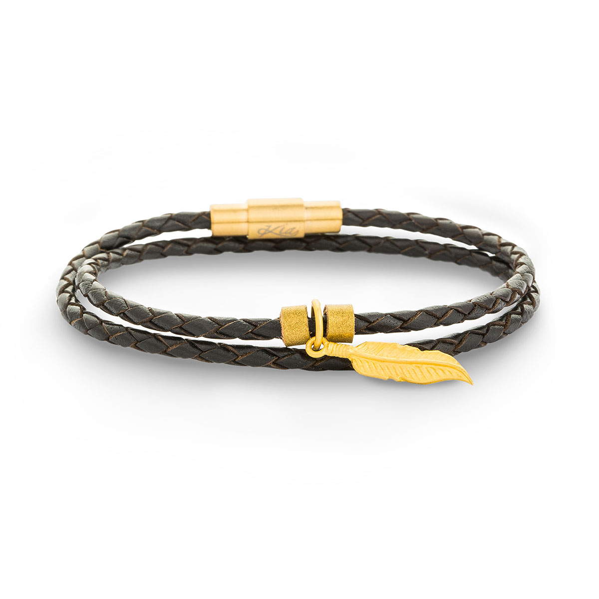 دستبند چرم و طلا  کد BAS004