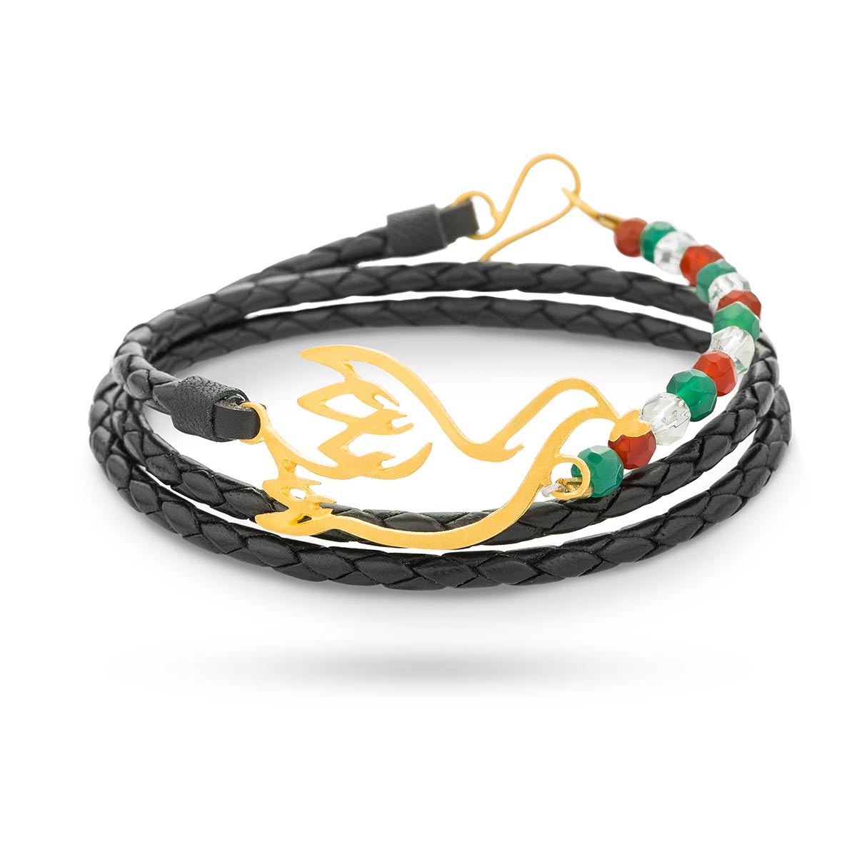 دستبند چرم و طلا  کد BAS062