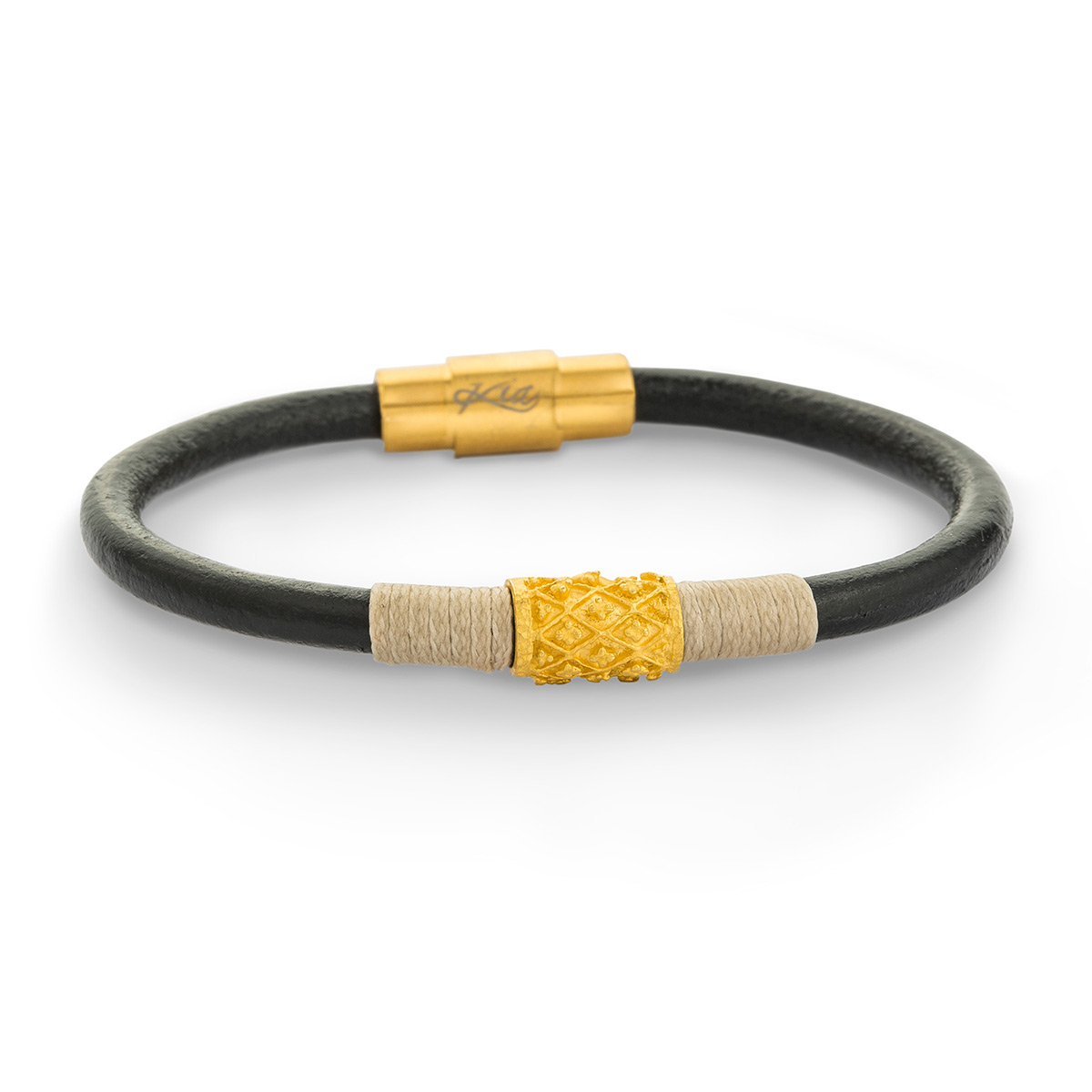 دستبند چرم و طلا  کد BM186