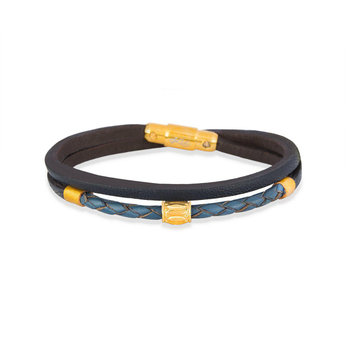 دستبند چرم و طلا  کد BM228-2