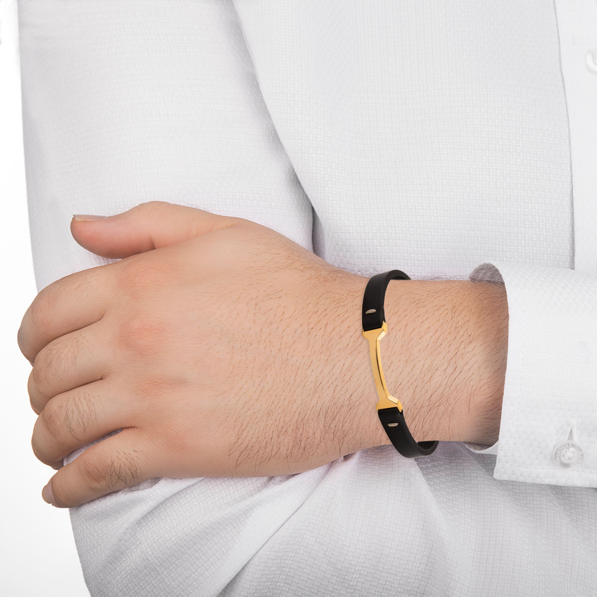 دستبند چرم و طلا  کد BM357