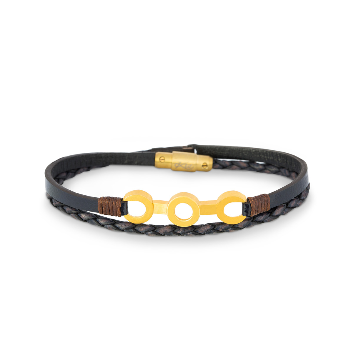 دستبند چرم و طلا  کد BM094-2