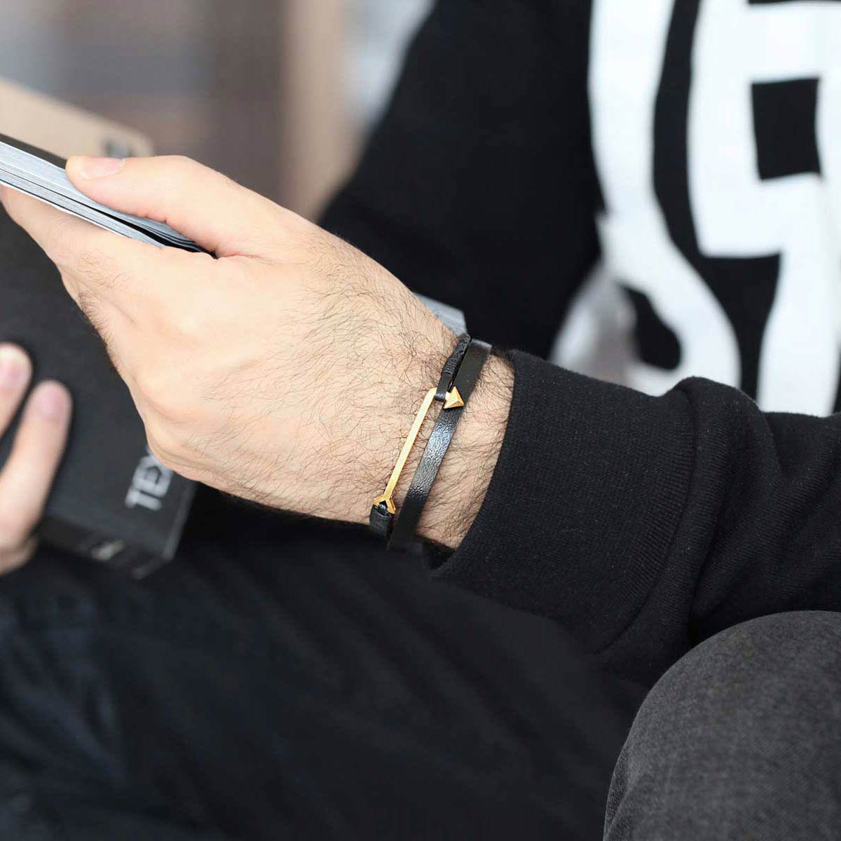 دستبند چرم و طلا  کد BM324