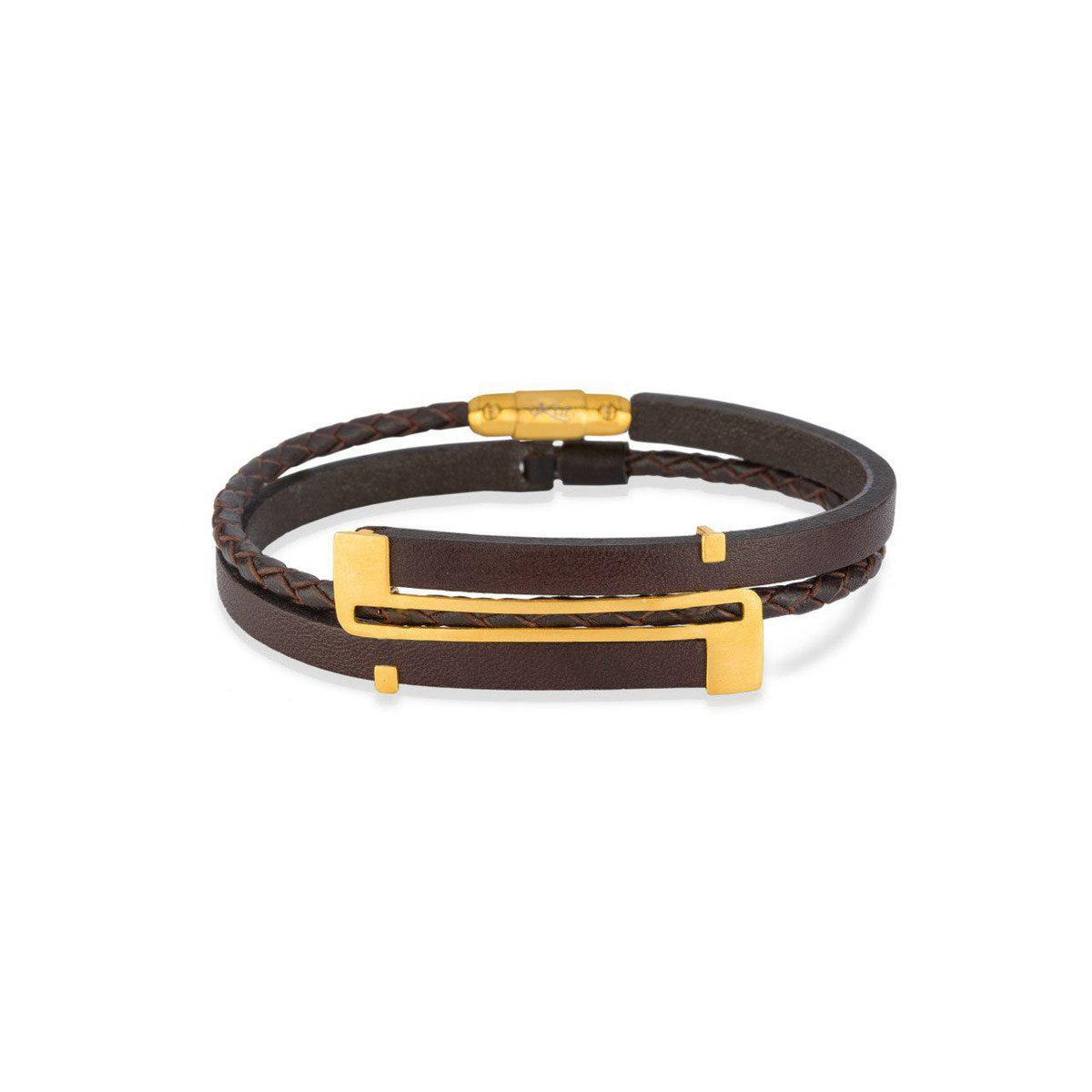 دستبند چرم و طلا  کد BM227-2